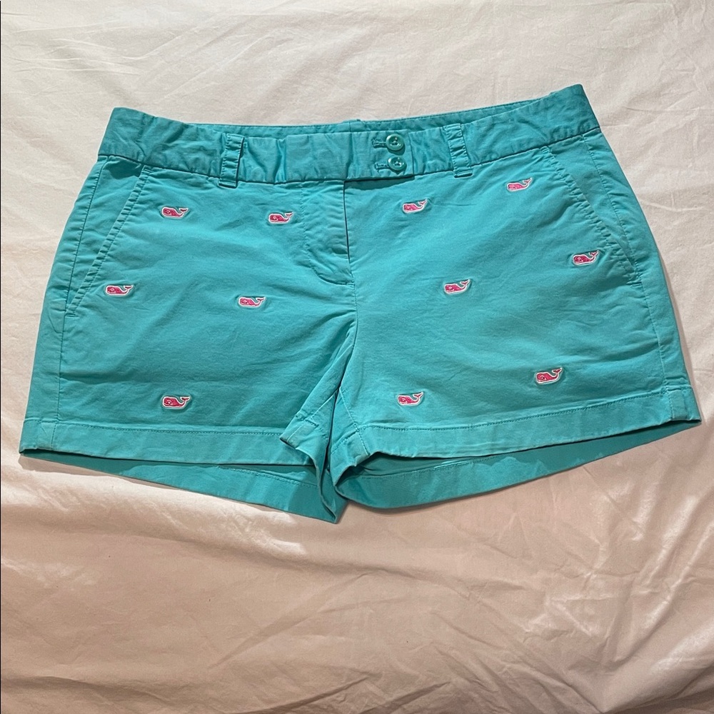 Vineyard Vines Teal Embroidered Whale Cotton Shorts